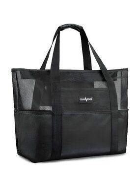 Mesh Beach Bag - Large Waterproof Beach Tote Bag with Zipper, Oversized Bag